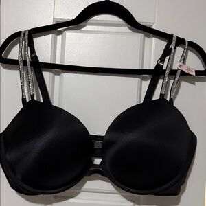 Victoria's Secret Black Padded Bra with Rhinestone Straps